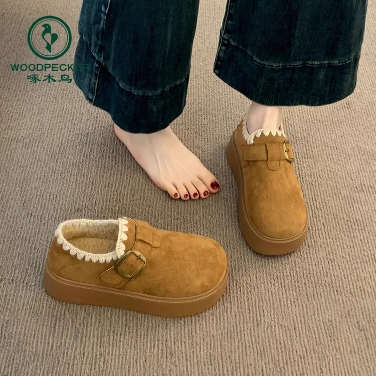啄木鸟厚底加绒勃肯鞋女2025新款秋冬季加厚保暖棉鞋一脚蹬雪地靴