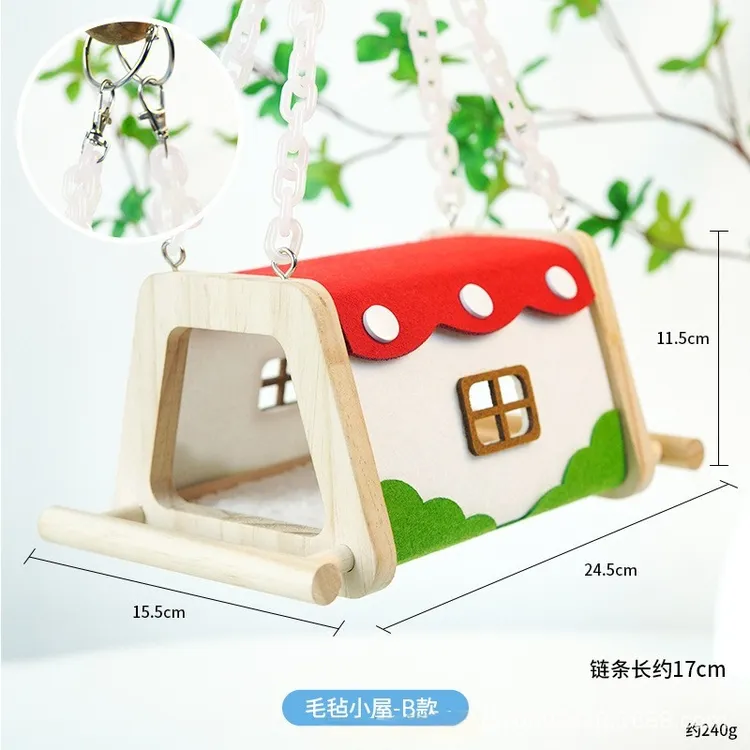 四季通用小型鹦鹉专用保暖悬挂毛毡木屋鸟窝装饰悬挂式睡觉木质