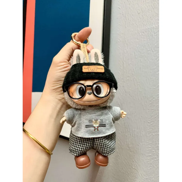 【不含娃】Labubu拉布布17CM娃衣马克龙衣服一二三代T恤千鸟格裤子