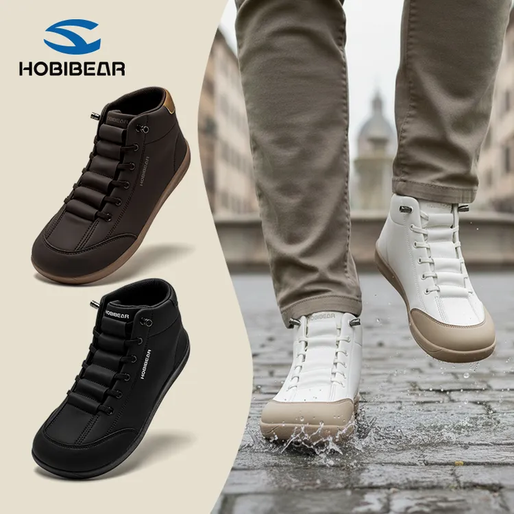 HOBIBEAR户外休闲宽头马丁靴秋冬季新款男鞋百搭中帮加绒保暖棉靴