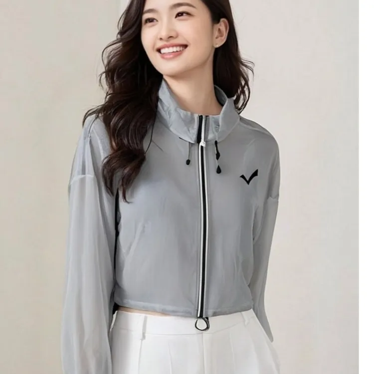 夏季新款防紫外线休闲宽松抽绳立领防晒短外套女款短款薄款上衣