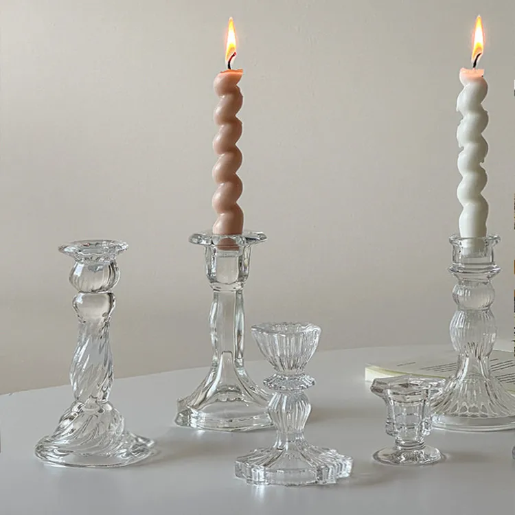 法式浮雕玻璃烛台复中古高脚餐桌氛围蜡烛烛台ins风餐厅家居装饰