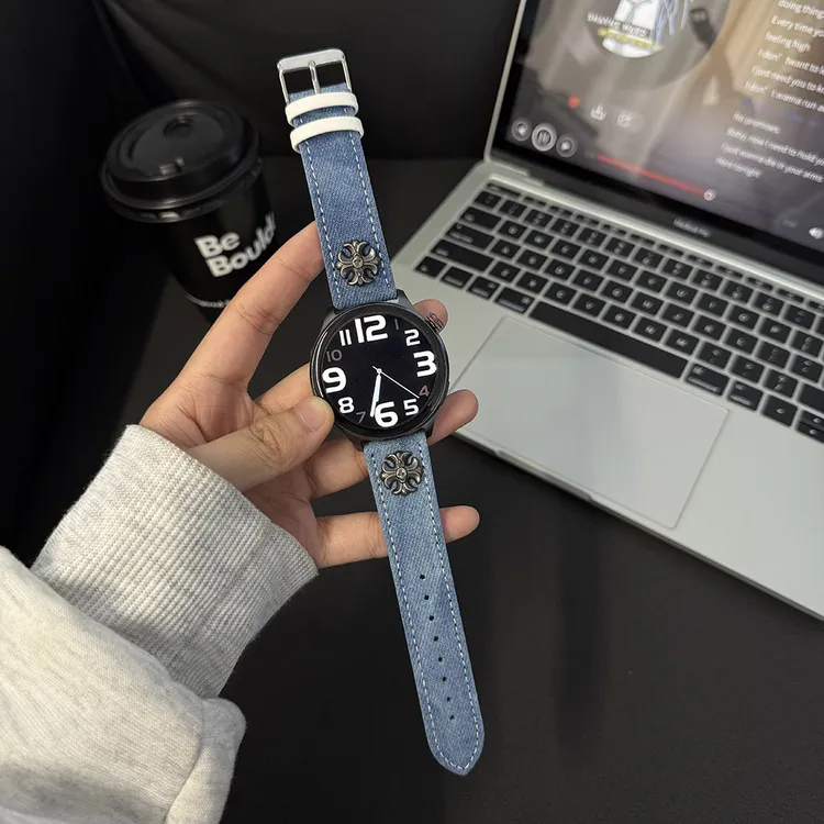 适用华为GT6骷髅十字架表带watch5pro时尚百搭个性牛仔腕带手表带