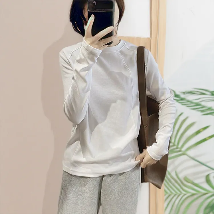 欧货2025新款早秋打底小衫洋气加绒感女T恤长袖显瘦圆领内搭上衣