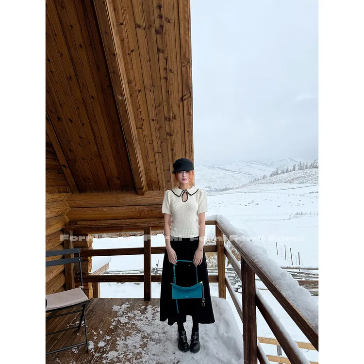 FORNI 古早奈奈 小香风羊驼羊毛针织短袖毛衣