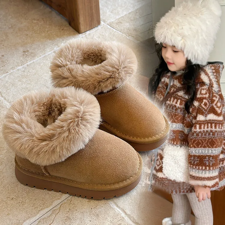 冬～【真牛皮】【毛毛雪地靴】女童百搭加厚棉靴保暖儿童大棉鞋51209