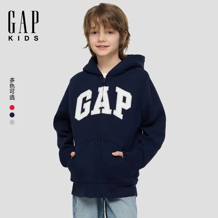 Gap男女童2025冬季新款logo仿羊羔绒拉链连帽卫衣美版DR-789866