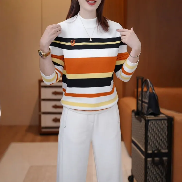 高级感气质百搭条纹针织衫上衣内搭2025秋冬新款宽松显瘦加厚毛衣