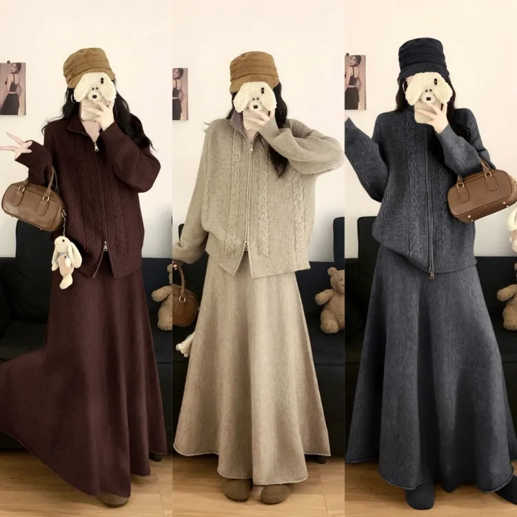 MO88ZSPF大码女装胖MM秋冬减龄穿搭打底外穿裙套装针织毛衣两件套