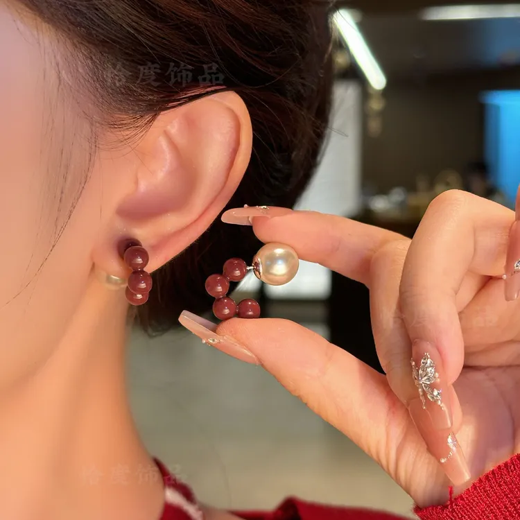 【恰度】秋冬新款弧型珠珠耳钉一款多戴