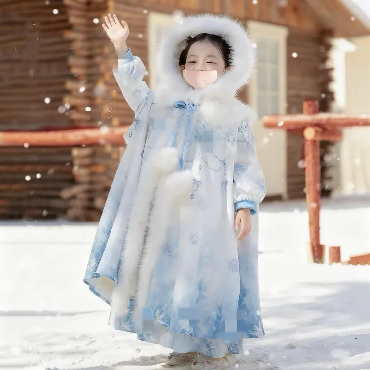 女童汉服斗篷冬季中国风儿童加绒加厚古风超仙连衣裙襦裙冰雪公主