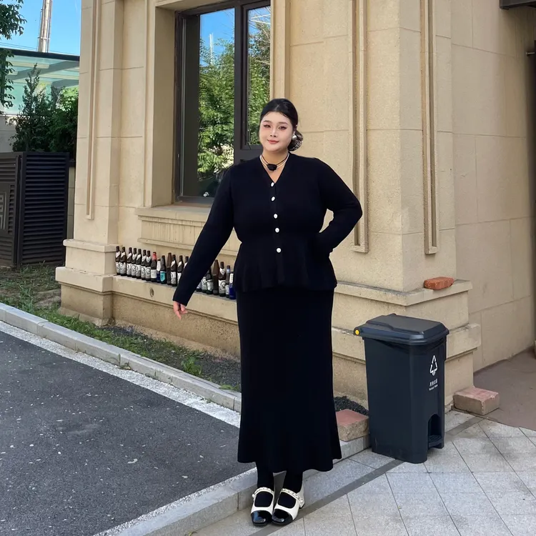 高级感气质显贵套装女大码微胖mm显瘦收腰长袖衬衫上衣半身裙秋冬