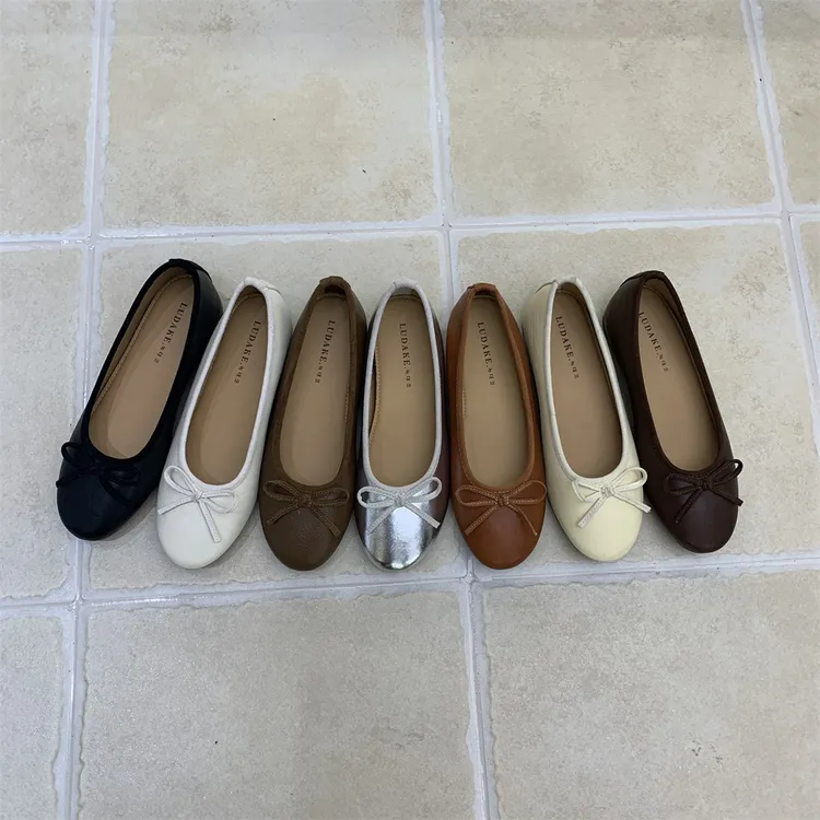 春秋百搭渔夫鞋爆款厚底银色裸色黑色芭蕾舞单鞋气质软皮奶奶