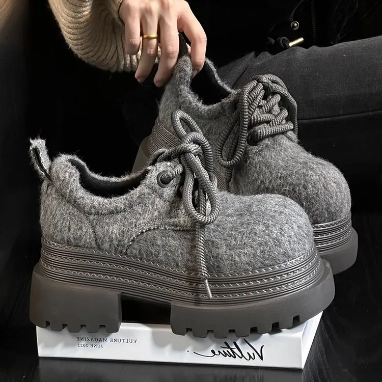 大头松糕厚底毛毛鞋女百搭勃肯休闲小个子7cm增高乐福单鞋JK学院