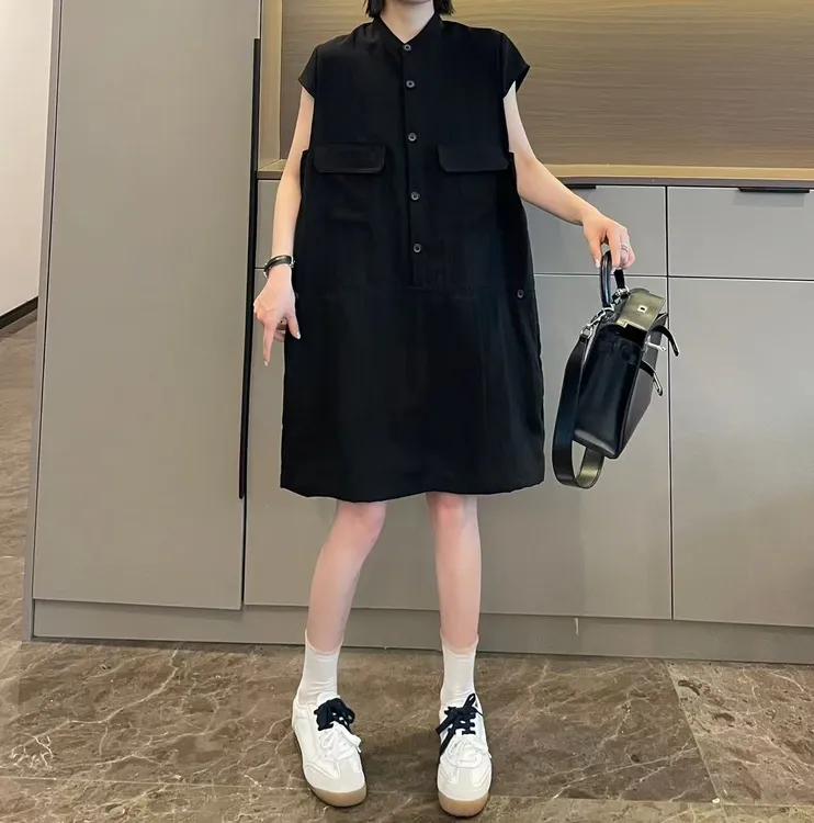 米可/MK-2051LJ【排扣小盖袖连衣裙】时尚休闲气质夏季新款连衣裙