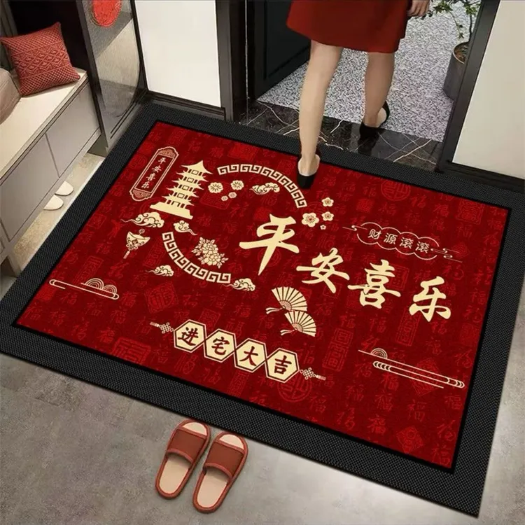 红色喜庆硅藻泥入户门垫进门玄关吸水防滑地垫家用耐脏除尘地毯zy