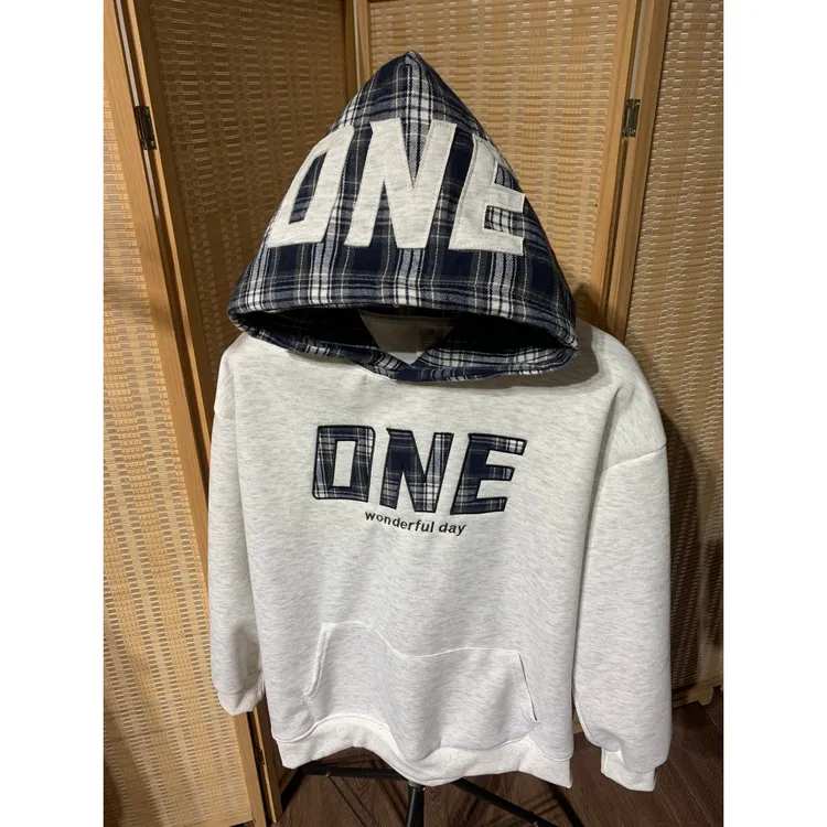 美式拼接撞色连帽刺绣卫衣男女秋冬宽松情侣装重磅加厚上衣服学生