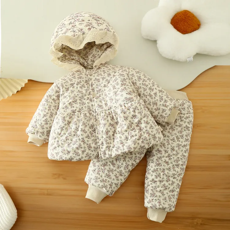 韩范碎花套秋冬2025新款加绒变态厚冬家居外出服儿童洋气两件套