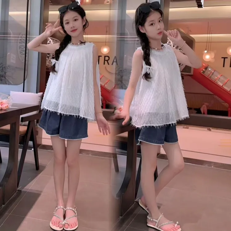 女童套装2025夏季新款韩系娃娃衫上衣牛仔短裤两件套中大童衣服