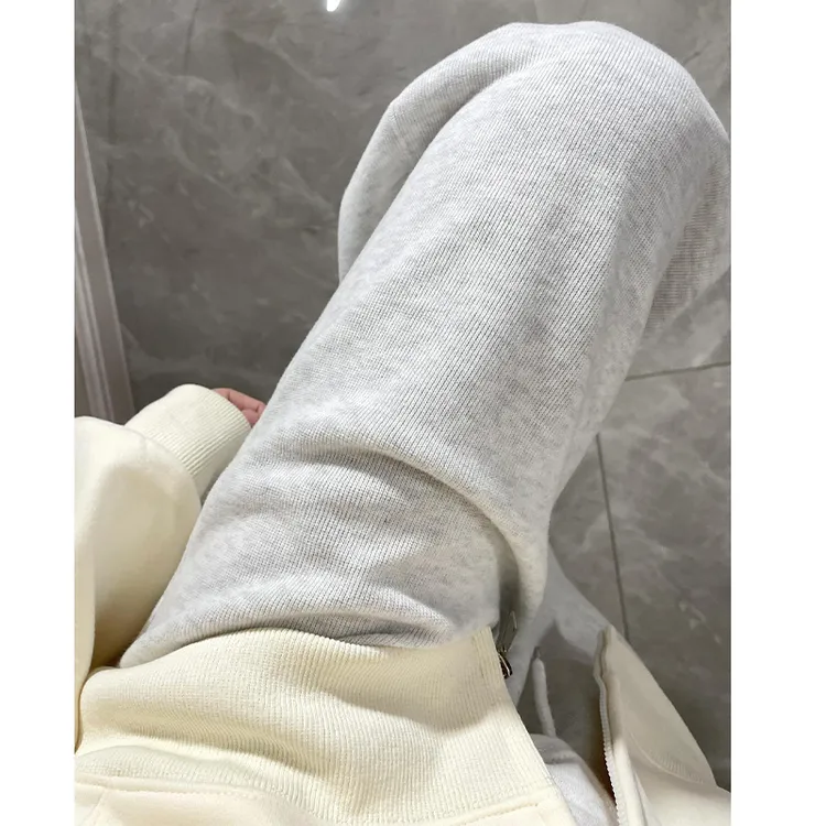 灰色运动裤女秋季2025新款休闲宽松阔腿裤小个子秋冬加绒显瘦卫裤
