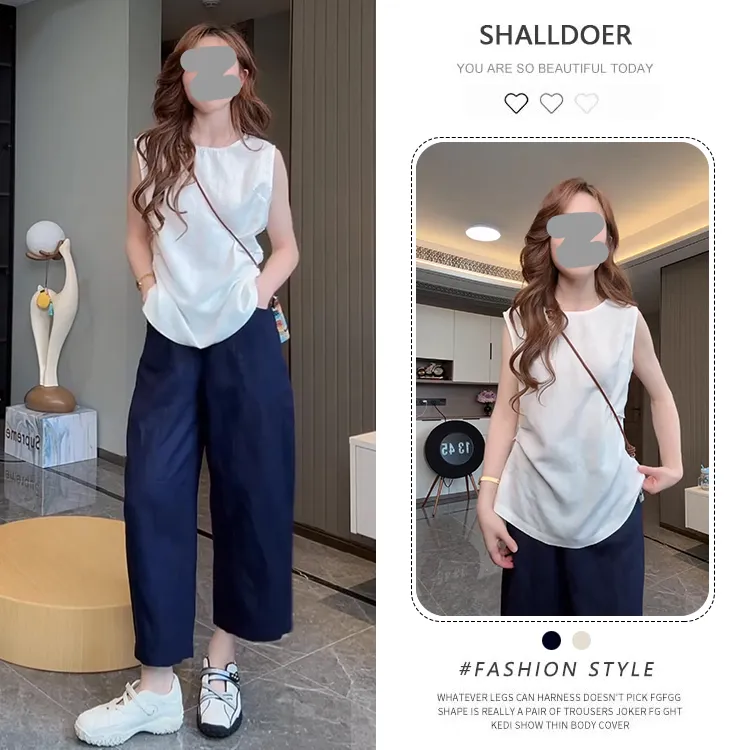 轻熟小众不撞款套装女夏季新款收腰显瘦无袖背心直筒休闲裤两件套