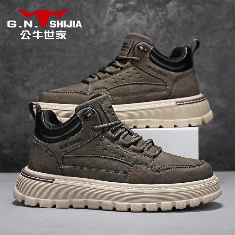 公牛世家马丁靴男鞋秋冬款厚底板鞋运动鞋跑步休闲户外高帮工装靴