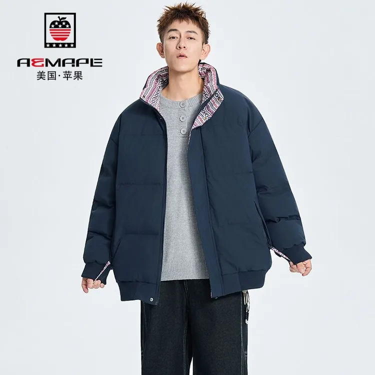 美国苹果.宽松男士加厚夹克秋冬长袖免熨立领保暖休闲衣服男装
