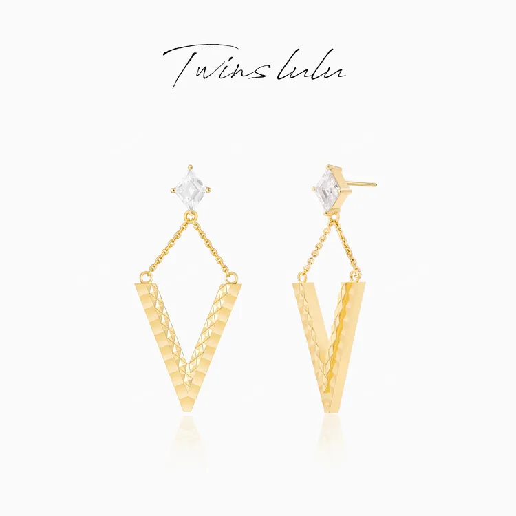 TWINS LULU 流光风 秋上新 时尚精致气质几何V形耳环TSL2983