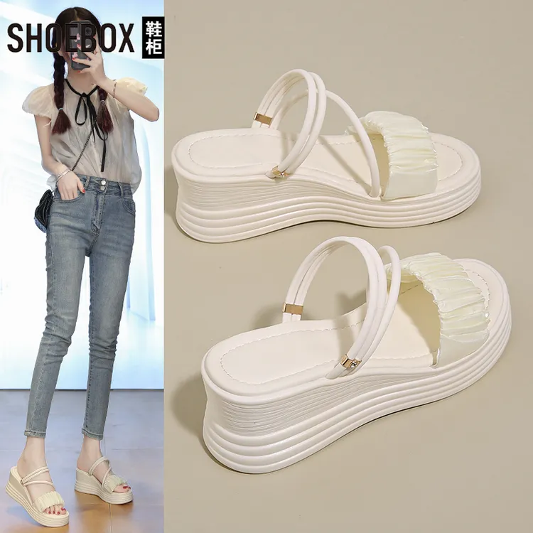 SHOEBOX鞋柜踩屎感厚底凉鞋女2025夏新款34码配裙子绝美凉拖鞋