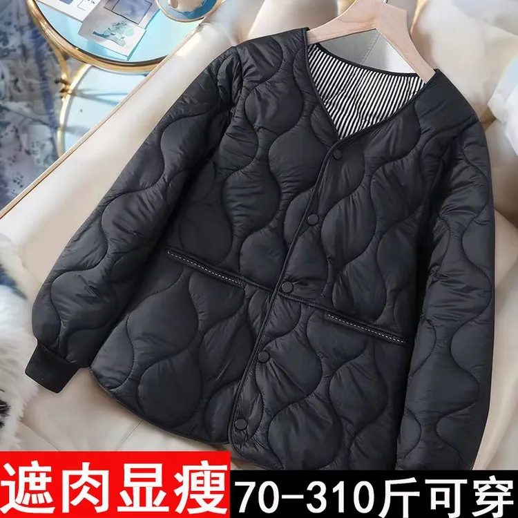 大码女装300斤春秋季轻薄棉衣中年胖妈妈棉服冬天显瘦夹棉袄外套
