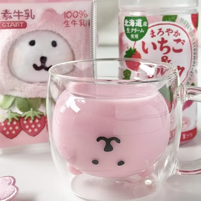 自嘲熊双层隔热玻璃杯可爱高颜值咖啡杯牛奶杯喝水杯子送朋友礼物