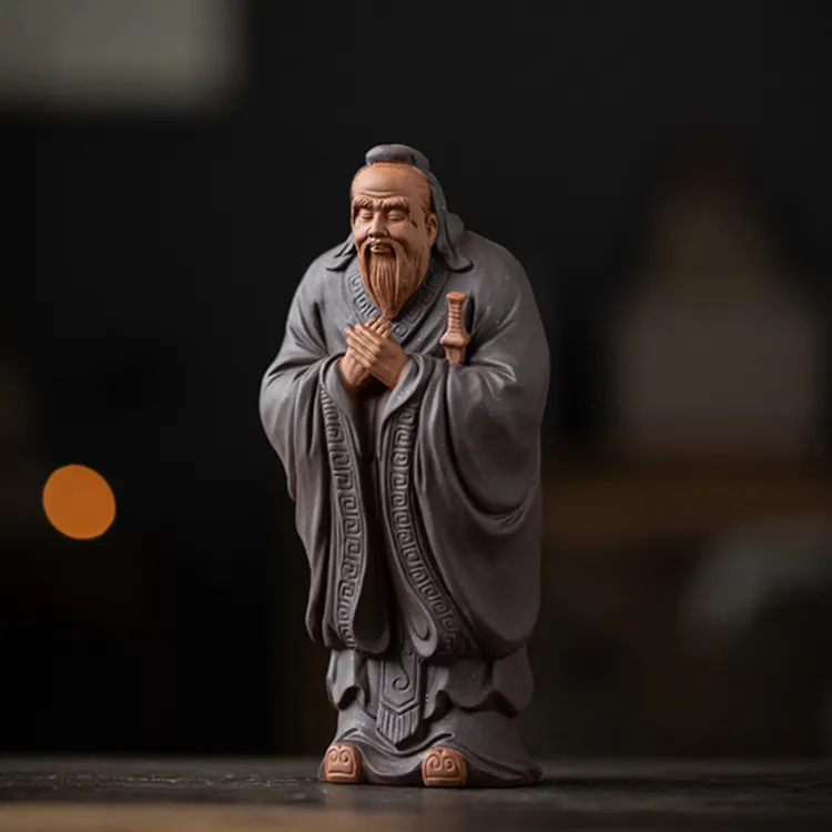 中式禅意紫砂历史人物孔子像孔夫子小摆件家居书房装饰教师节礼物