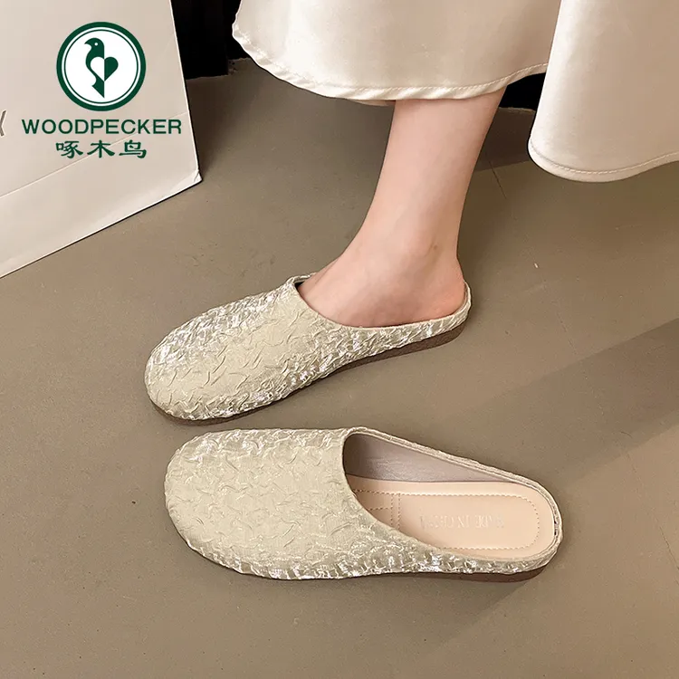 啄木鸟平底包头半拖鞋女外穿秋季懒人一脚蹬豹纹勃肯鞋软底穆勒鞋