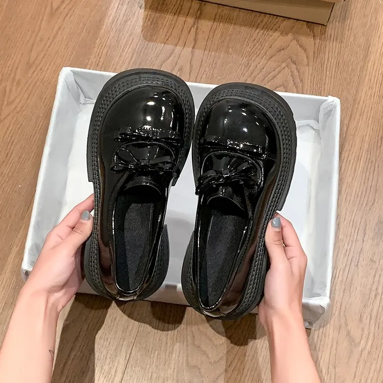 厚底增高黑色英伦风小皮鞋女2025新款春秋季玛丽珍单鞋大头乐福鞋