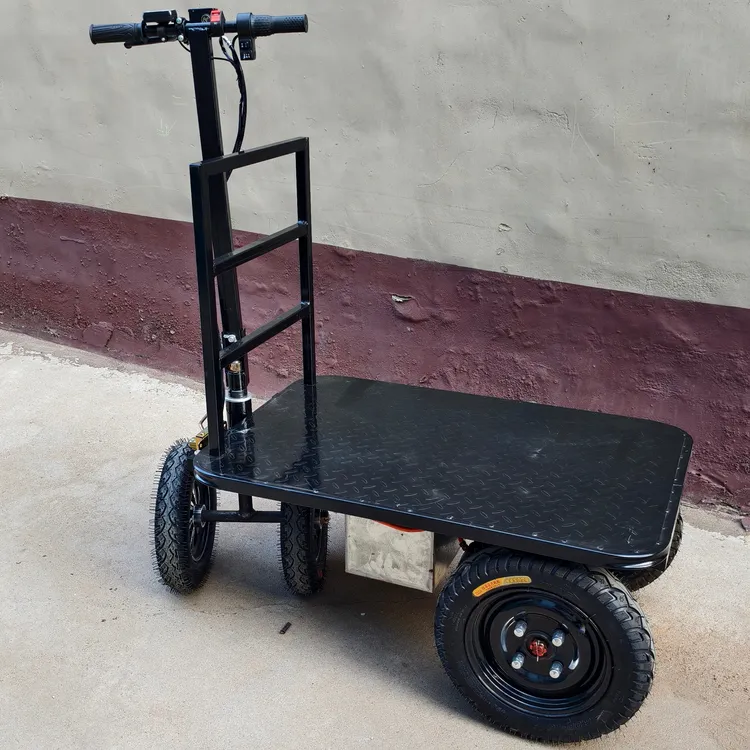 跃新特倒骑驴电动平板车电动四轮平板搬运车建筑工地四轮手推车