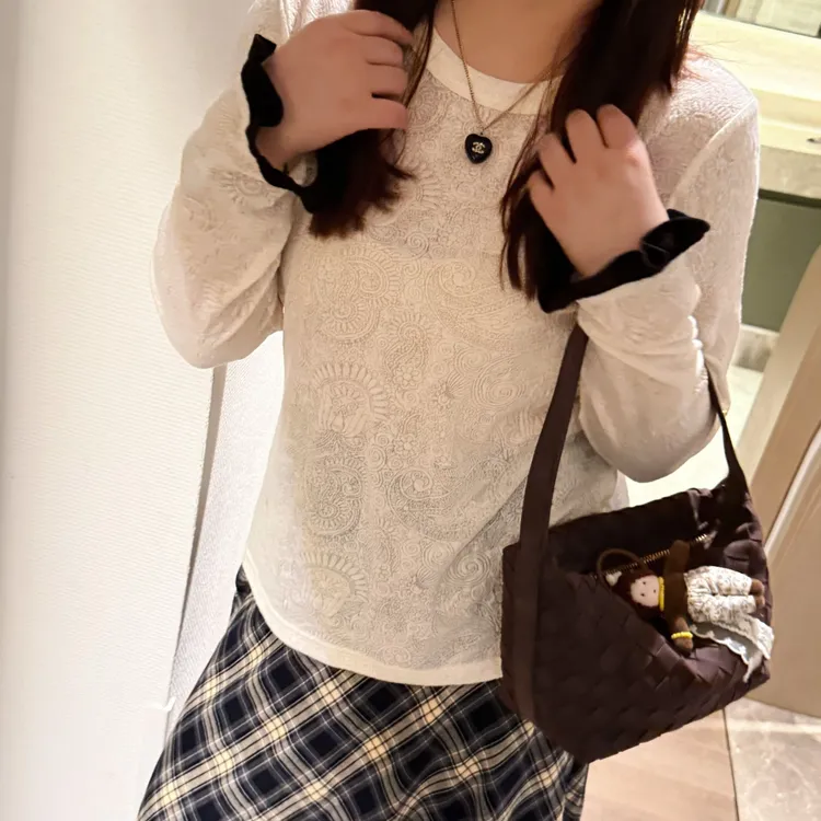 楠序【迷人姐姐】源子微胖女装 2025年秋装新百搭法式蕾丝衫YZ37239