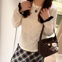 楠序【迷人姐姐】源子微胖女装 2025年秋装新百搭法式蕾丝衫YZ37239