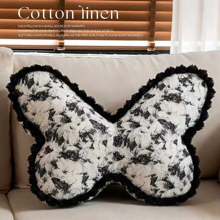 蝴蝶抱枕雪尼尔棉网红床头腰靠卧室飘窗靠枕椅子靠垫复古风造型枕