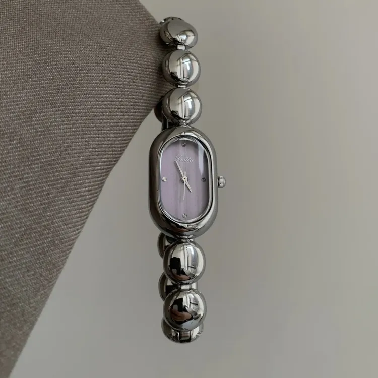 小众设计感ins风椭圆紫银豆豆气质钢带时尚金色复古高级手表腕表