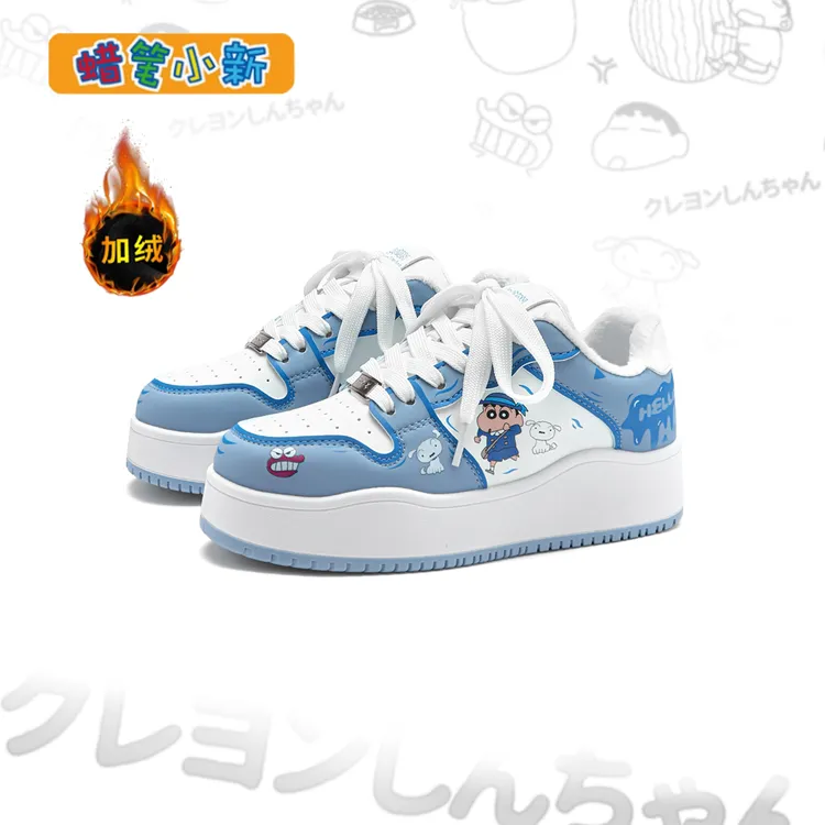 蜡笔小新鞋子男款爆款2025新款秋冬加绒保暖板鞋5厘米增高休闲鞋