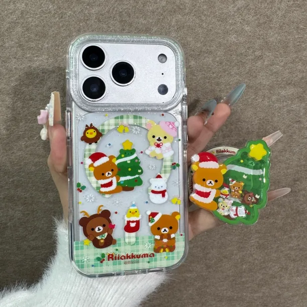 圣诞树轻松熊摇摇乐磁吸支架iphone17ProMax手机壳13/14双层16pro