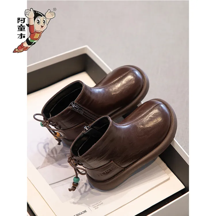 阿童木儿童靴女童短靴秋冬2025新款女宝马丁靴加绒小皮鞋二棉皮靴