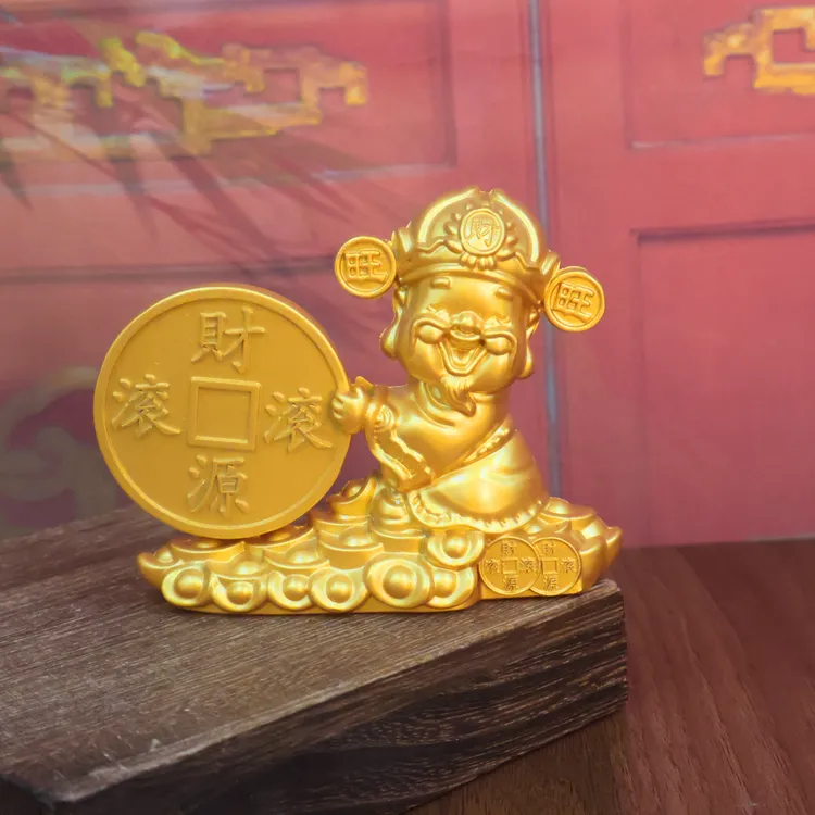 金色圆滚滚小财神摆件金属打造店铺客厅茶台精细雕刻创意开业礼品