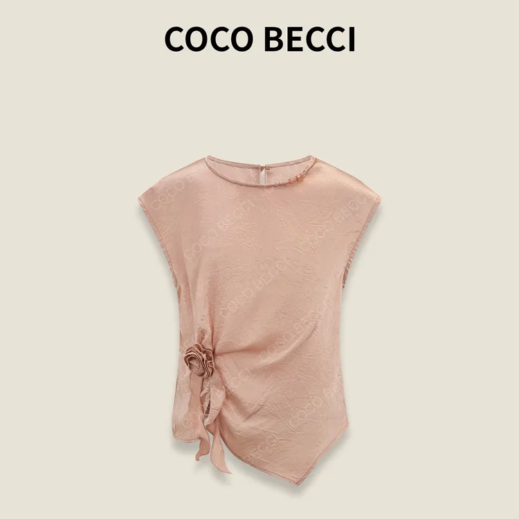 COCO BECCI【玫瑰花扭结小衫】100醋酸气质显瘦时尚衬衫CFHHB312077