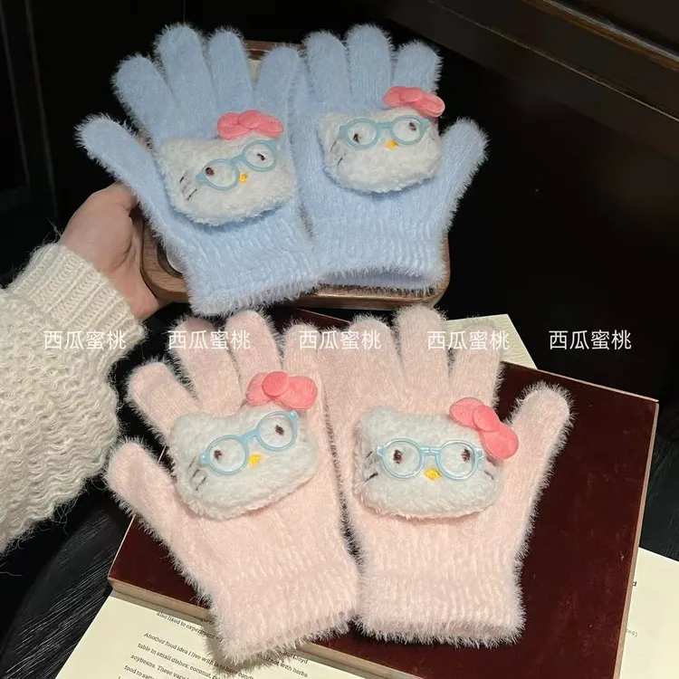 可爱眼镜HelloKitty手套kt猫保暖少女心冬季防寒防冻骑车户外学生