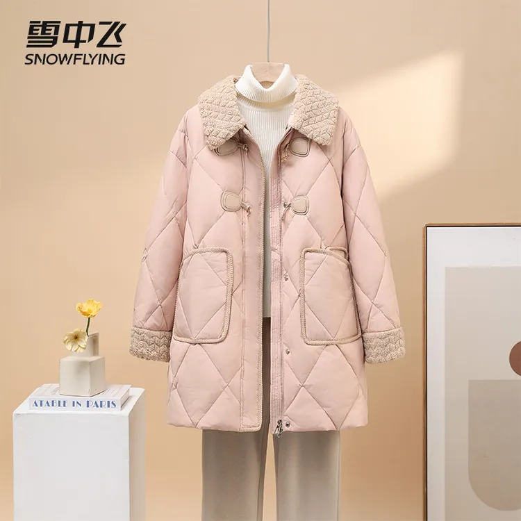雪中飞2025新款翻领韩版大毛领羽绒服纯色秋冬装加绒休闲通勤外套