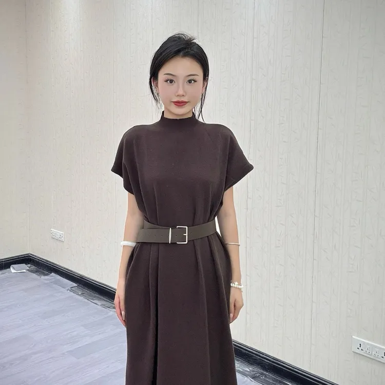优雅气质慵懒风春秋连衣裙中长款休闲半高领秋冬女装禅意秋季穿搭