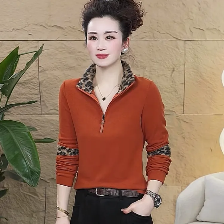 【歌莱图】2025冬季加绒时尚长袖半拉链设计感休闲百搭上衣#5127