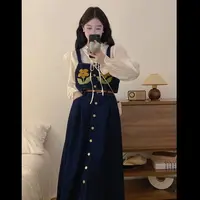 2025秋季搭配一整套微胖显瘦小清新网红炸街牛仔马甲裙子三件套装