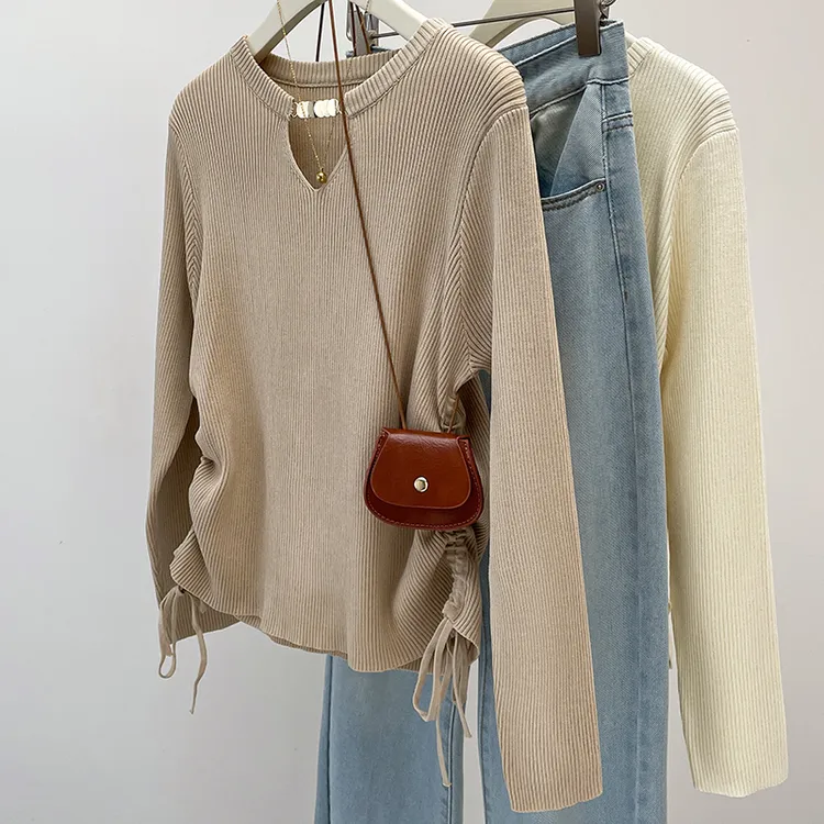 大码女装2025秋装新款洋气针织衫女宽松抽绳毛衣打底衫上衣3453